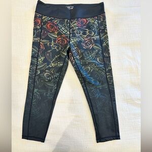 Constantly Varied Gear Black Leggings with Red & Green Floral Grenade Design